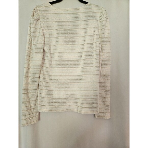 Loft Stripe Stretchy Top Women's Puff Long Sleeve Oat-Gold Size M Brand New - Picture 4 of 9